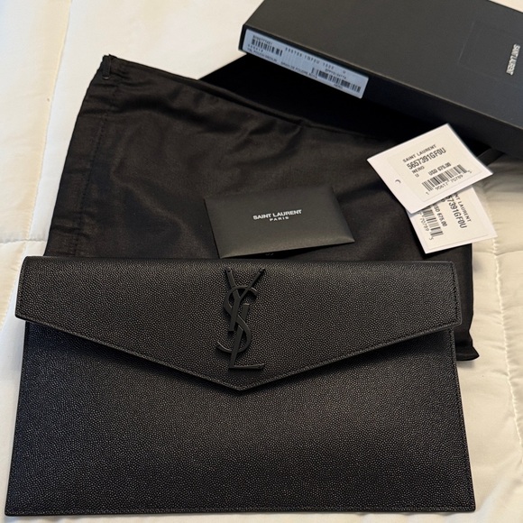Saint Laurent Elegant Black Envelope Clutch YSL BLACK - Picture 1 of 11